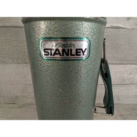 Vtg Aladdin Stanley Thermos Green Chrome Metal 1 Quart Handle Retro Camping Gear - Picture 3 of 9